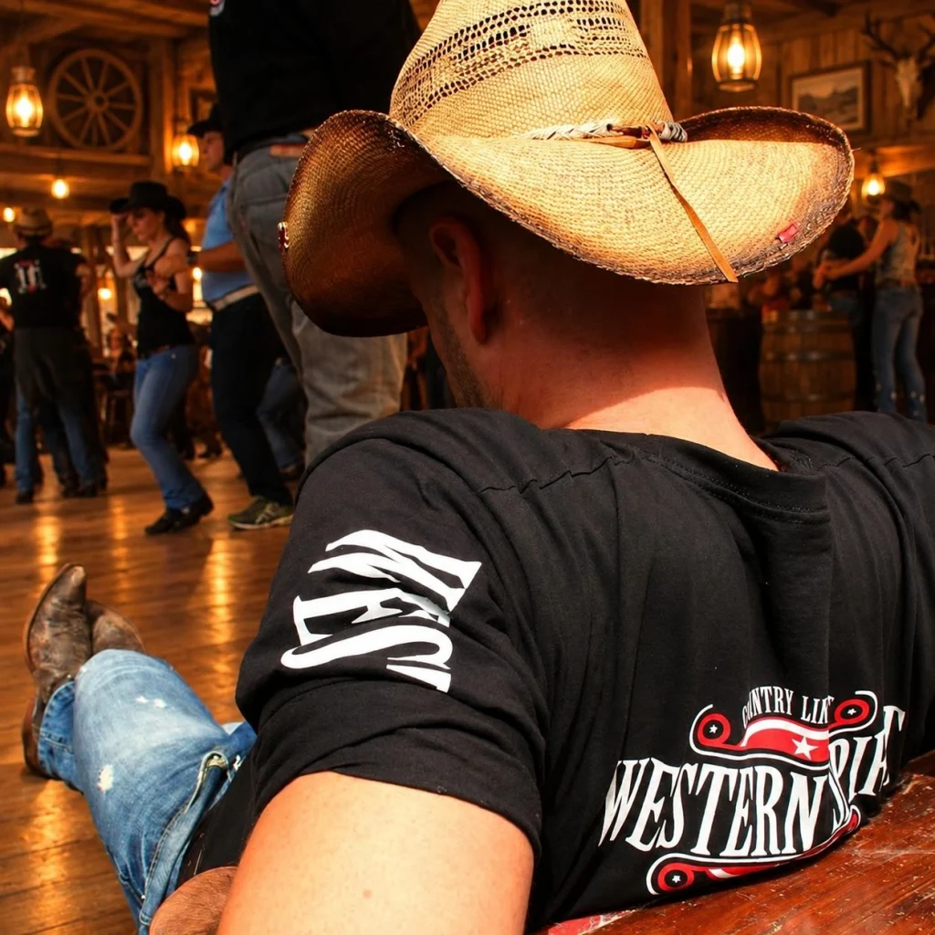 Cowboy rilassato in un saloon rustico